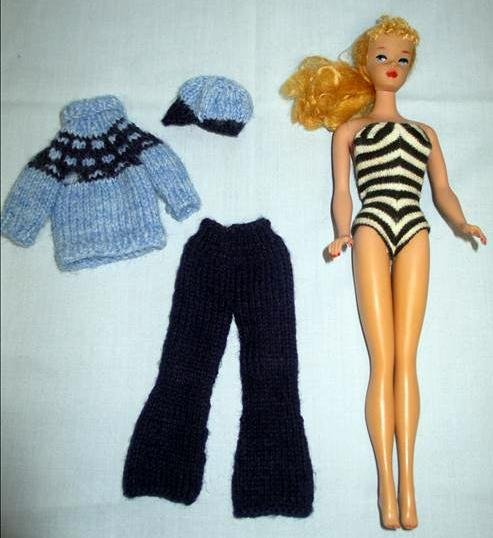 1960-61 Barbie Doll: 1960-61 Barbie Doll, w/Swimsuit, Wool Sweater, Pants and Cap.