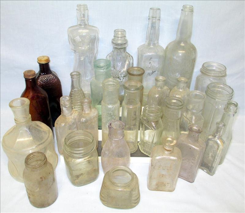 Over 25 Whiskey Medicine and Pickle Bottles: Over 25 Whiskey Medicine and Pickle Bottles, Some As Early As 1900.