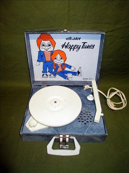 Happy Tunes Portable Record Player: Happy Tunes Portable Record Player, deJay Model SP-11. Plays 33s, 45s & 78s. Works, Needs Needle.