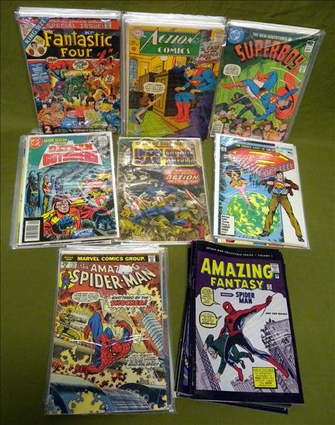 60 Vintage Comics: 60 Vintage Comics, Inc. 3 Superman, Iron Man & Captain America 12 Cent Comics, DC's The Man of Steel Series 1-6, Spiderman Collectible Series 1-24, Others from 25 to 60 Cents and Many at 75 Cents (Sup