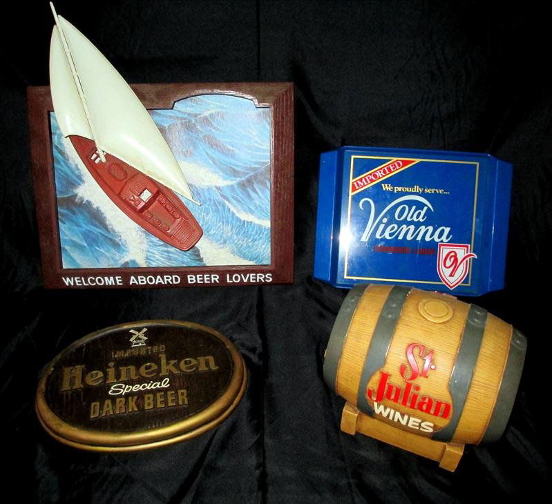 Wall & Counter Bar Décor: Wall & Counter Bar Décor, Inc. Imported Heineken Special Dark Beer Plaque, Old Vienna Canadian Lager Tray, Welcome Aboard Beer Lovers Wall Hanging of Ship on Water, St. Julian Wine Keg, Ceramic.