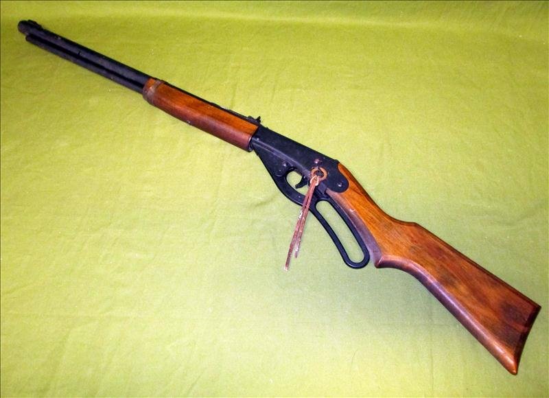 Daisy BB Rifle: Daisy BB Rifle w/Rawhide Strap, Red Rider, Model 1938B, Using Steel Airgun Shot.