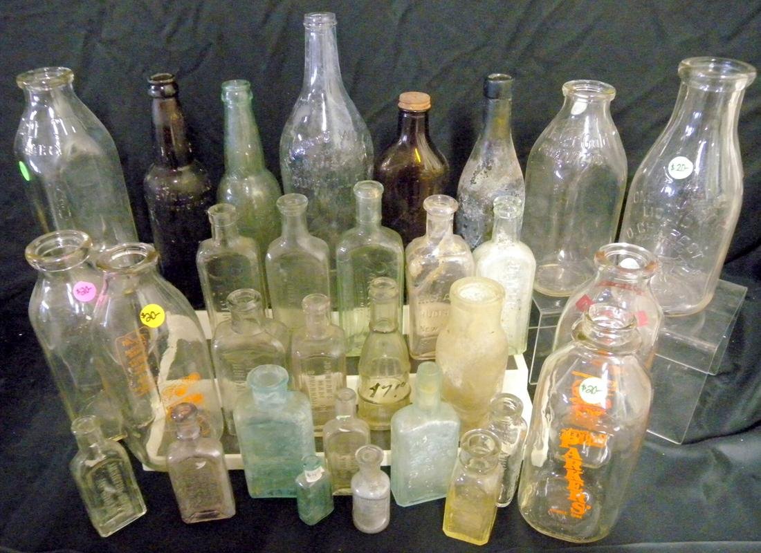 Milk Bottle, Medicines & More Lot,: Milk Bottle, Medicines & More Lot, Inc. Embossed Kalamazoo Creamery, Painted Parkers, Maple City Dairy, Nerogic & Sons, Just a Little Better, Embossed Ounce of Pure Honey, Syrup of Black Draught, Cald