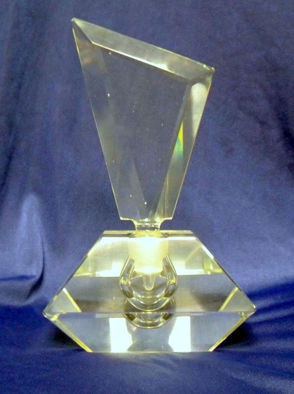 Art Deco Crystal Perfume Bottle: Heavy Crystal Bottle w/Ground Stopper, 8" T.