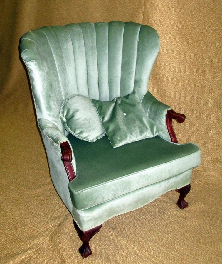 Upholstery Wingback Chair: Green Chair, 37.5" Center Back Height, w/2 Small Pillows.