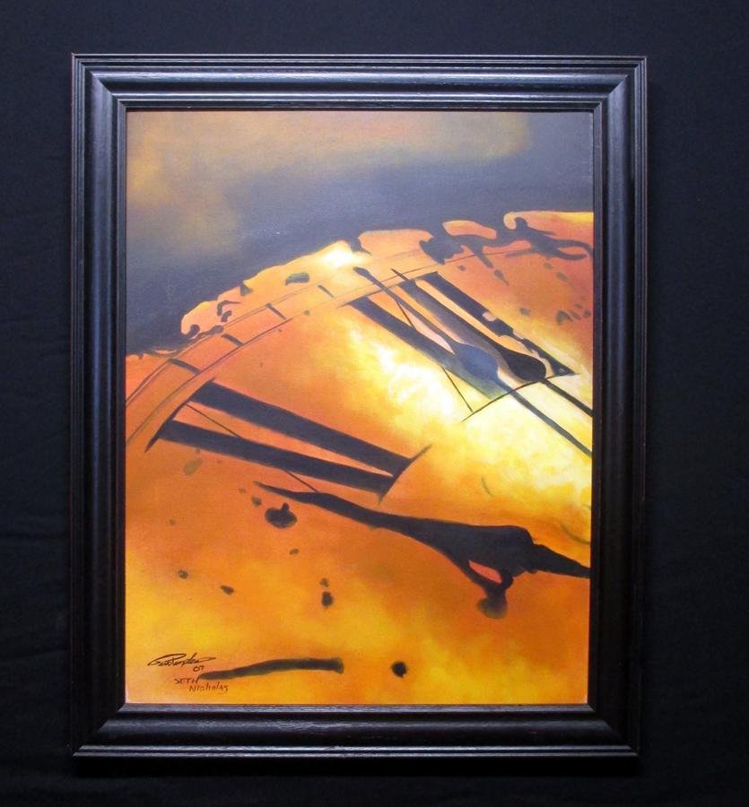 Framed Clock Artwork: Framed Painting on Canvas, Signed Seth Nicholas, 32.5 x 26.5".