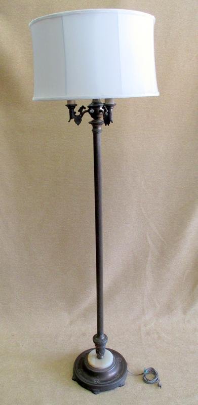 Metal & Alabaster Floor Lamp: 3 Arm Lamp, Circular Base w/Decoration and Alabaster Disk, 62"T.