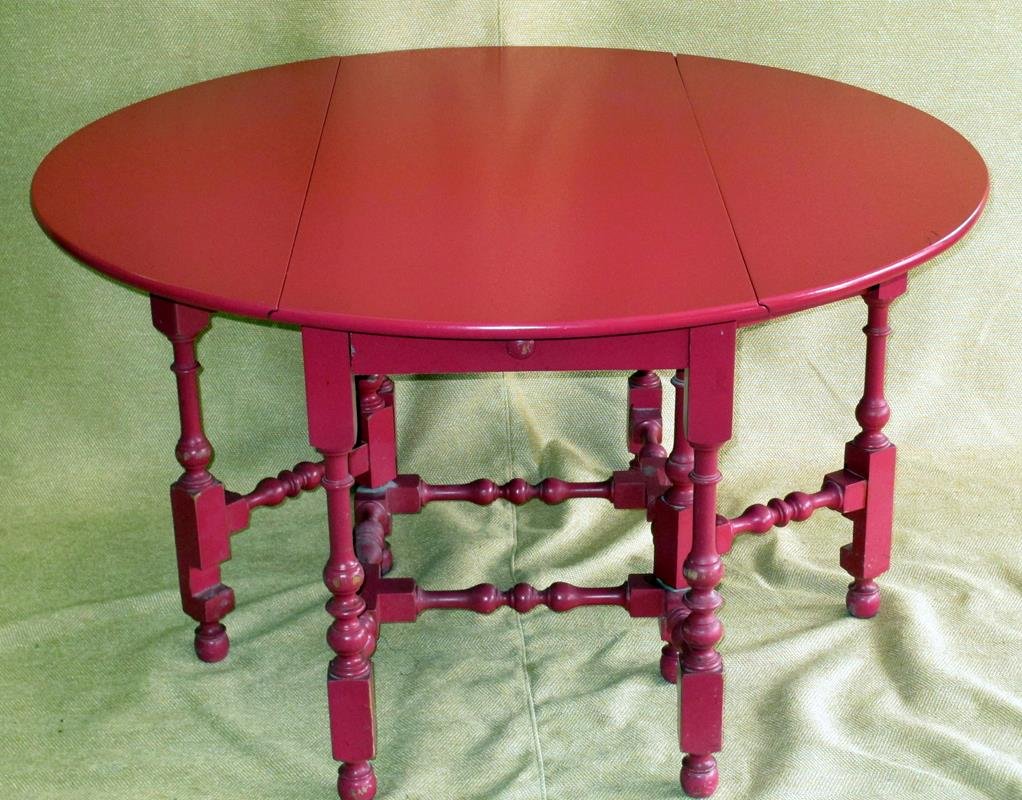 Cranberry Red Gateleg Table: 48"D x 29"T.