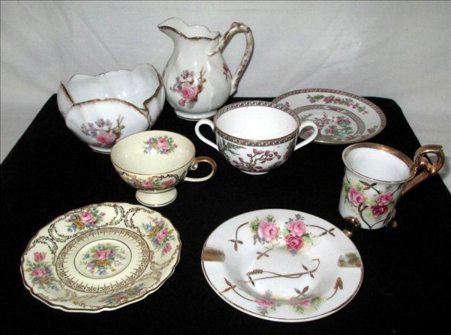 Porcelain Cups & Saucers Plus: Porcelain Cups And Saucers Plus Lot, Including Spode, Crossed Arrows Mark, German and Limoges Pitcher & Waste Bowl.