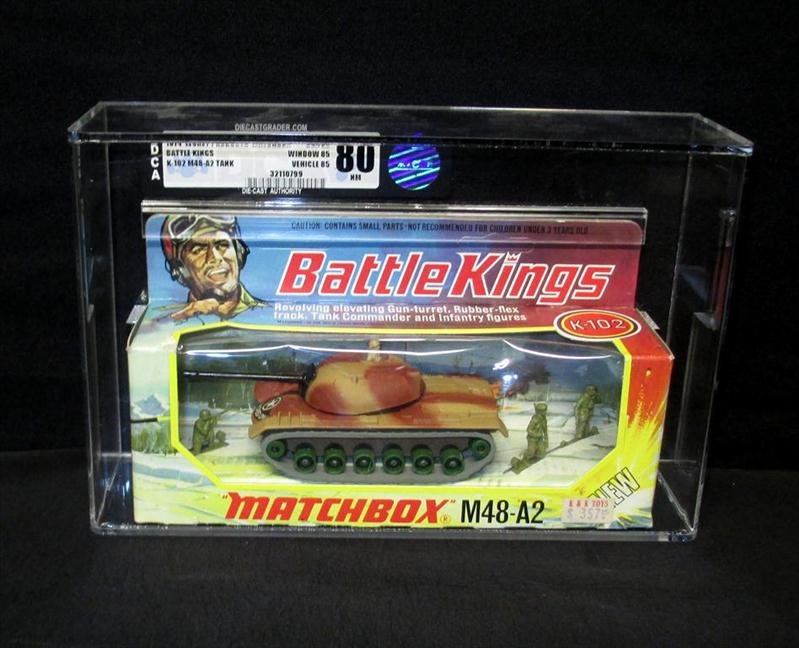 Matchbox M48-A2 Tank: Matchbox M48-A2 Tank, Battle King Series Die Cast Military Vehicle K-102, MIB, Further Boxed in Plastic and Graded "80" by Die-Cast Authority.
