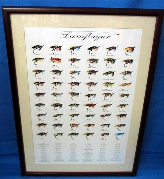 Framed Fishing Lure Art: Framed Fishing Lure Art, Colorful Array of Fly Fishing Lures, 30.25" x 22".