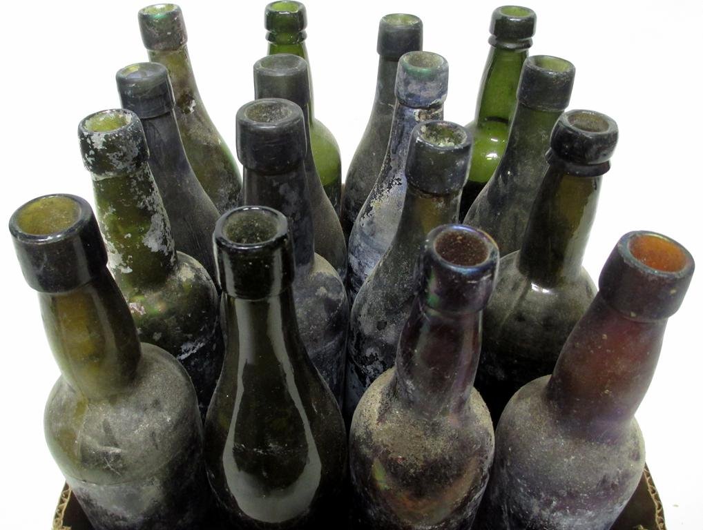 16 Vintage Dark Bottles: 16 Vintage Dark Bottles, Including Some Amber and Olive Colored Bottles and Some w/Deep Kick Bottoms.