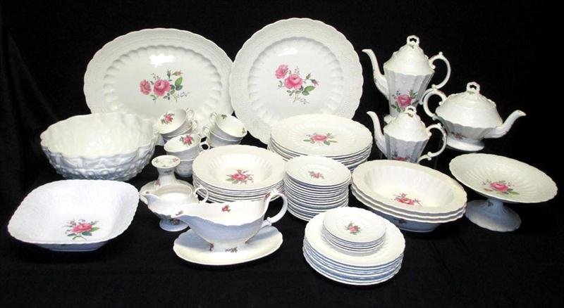 Over 70 Pieces Spode Billingsley Rose China Plus: Over 70 Pieces Spode Billingsley Rose China Plus, English, Including 12 Dinner Plates, 8 Salad Plates, 8 Soup Bowls, 8 Cups (1 w/2 Small Chips), 17 Saucers, Creamer, Gravy w/Attached Plate, 17" Oval P