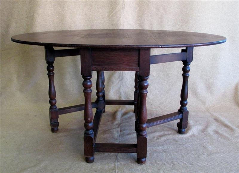 Vintage Oak Drop Leaf Table: Vintage Oak Drop Leaf Table, Long Drop Leaves, Turned Legs, 55.5" x 39.5" x 28.5" T.