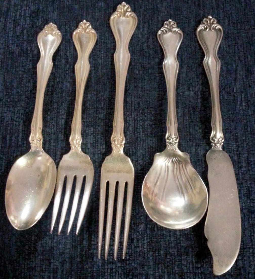 Westmoreland Sterling Flatware: 15 Pcs. Westmoreland Sterling Flatware, Popular Pattern: George & Martha, One of Five Patterns Wallace Silversmiths Made for Westmoreland and Distributed Through In-home Sales in 1940, Including 5 Din