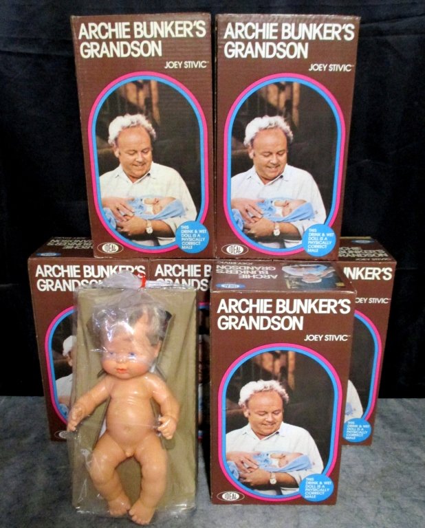 Case/6 Archie Bunker Grandson Dolls: Joey Stivic drink & wet doll is physically correct. 6 dolls by Ideal are mint in box and all are in original shipping box.