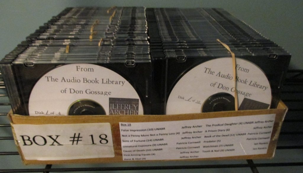 Audio Books on CDs: 99 CDs, 13 books, authors Jeffrey Archer, Patricia Cornwell and Ian Rankin. See attached photos for detailed listing.
