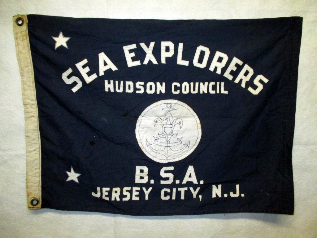 Boy Scouts Sea Explorers Flag: Hudson Council, Jersey City, NJ, 20" x 29".
