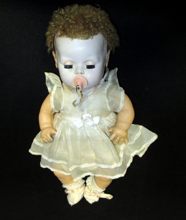 Dy Dee Effanbee Baby Doll: Pacifier and original dress, face whitened, 15"tall.
