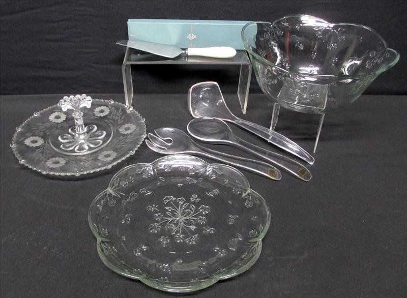 Engraved Vintage Sandwich Plate Plus: Engraved Vintage Sandwich Plate Plus, Including Handled Tidbit, Toscany Bowl & Platter, Salad Serving Utensils, Punch Dipper and Lenox Cake Knife.