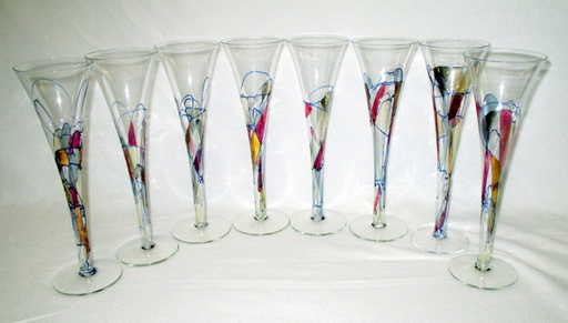8 Stained Gl Champagne Flutes