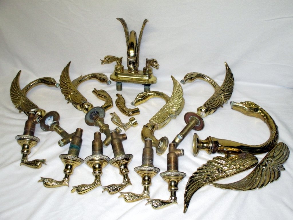 Brass Swan Fixtures: Including multiple sink and bath fixtures. 12 Swans & 1 set of wings.