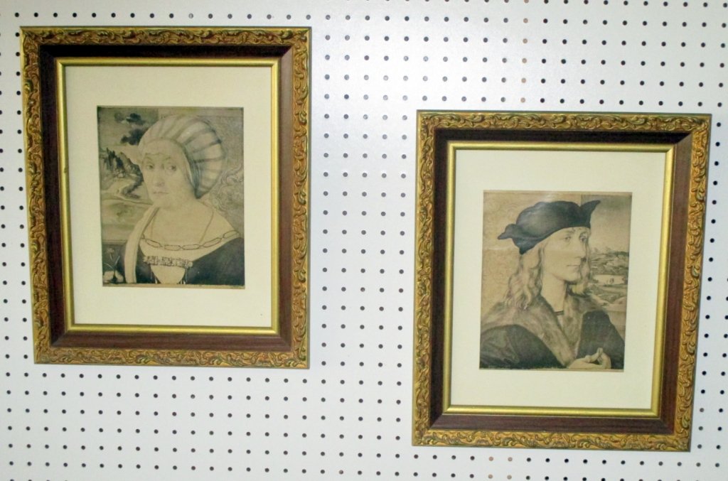 Albrecht Durer Prints Hans Tucker & Felicitas: Beautifully framed under glass, sight 9.5" x 7.5", framed 17.5" x 14.5" wide.
