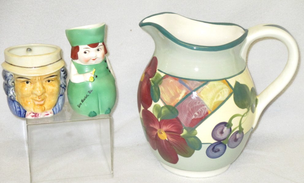Japanese Toby Mug, Goebel Pitcher & Pitcher: Mug 3" tall made in Occupied Japan, German crown mark Goebel pitcher and 7" MacTavish & Herzog pitcher.