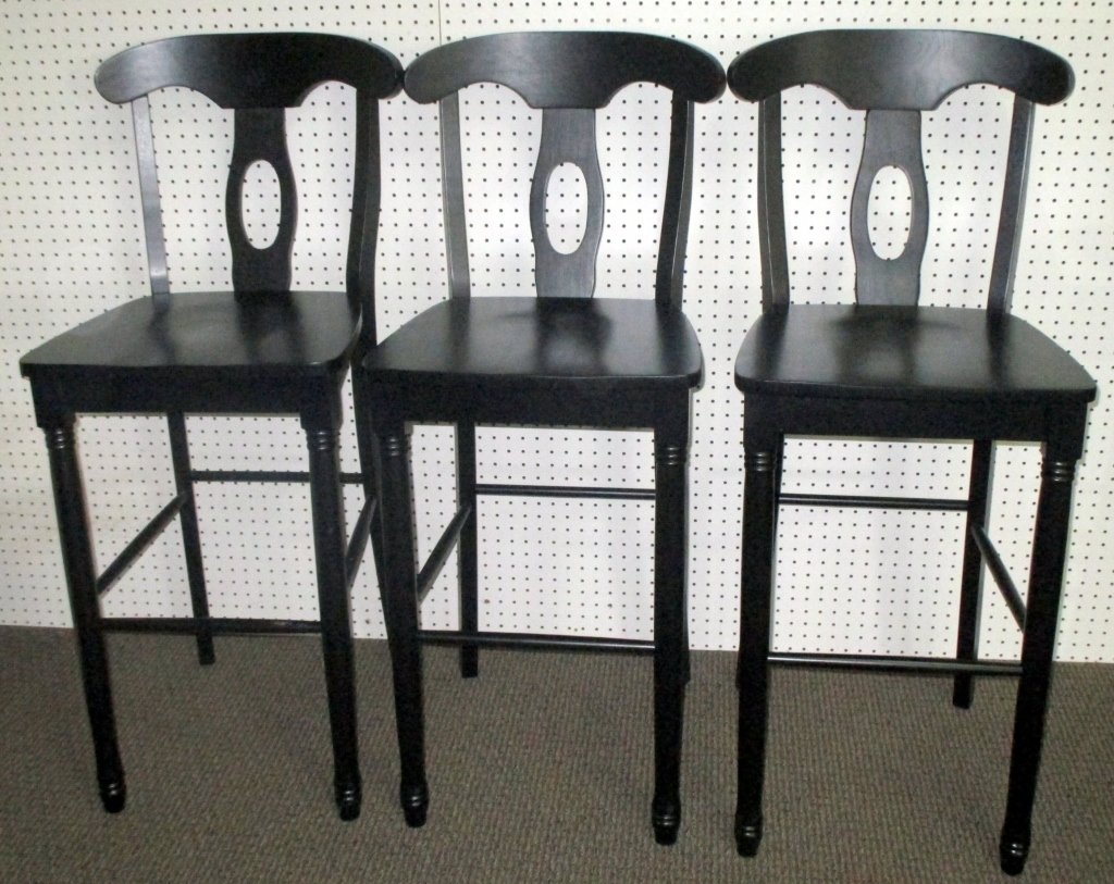 3 Black Barstools: 44" center back height.