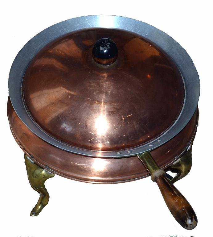 Large Vintage Copper Chaffing Dish: From the Dixie Sherman Hotel, Panama City, FL.