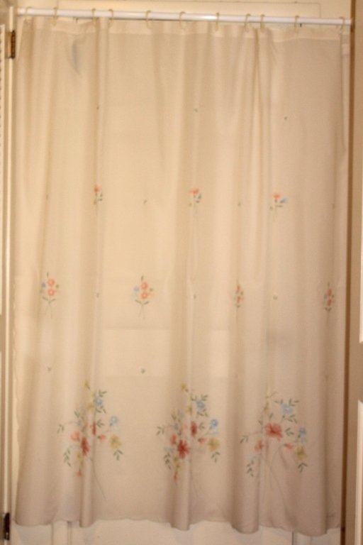 Embroidered Shower Curtain: Signed, polyester.