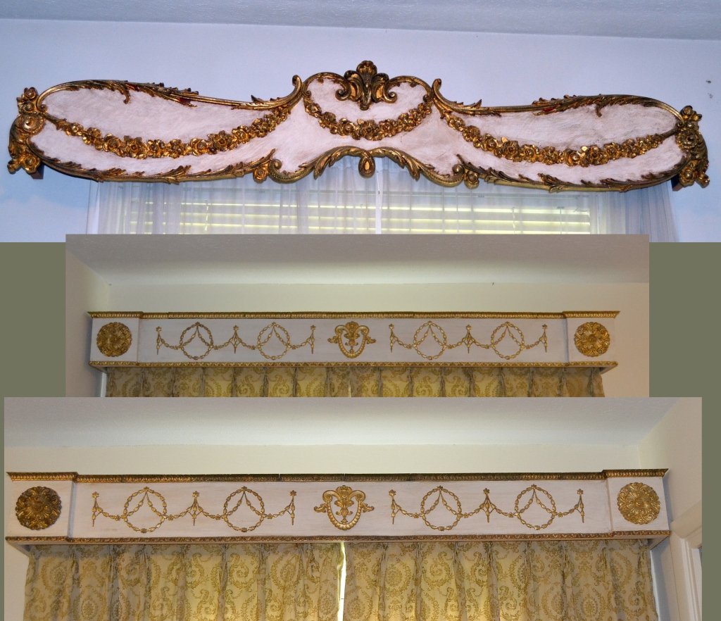 3 Fancy Cornices: One single (10" x 56") and a pair (7" x 70" each).