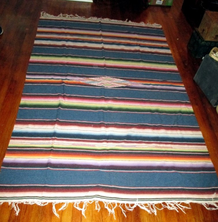 Southwestern Woven Blanket Throw: Bright colorful w/small center, 7' 2" x 5'.