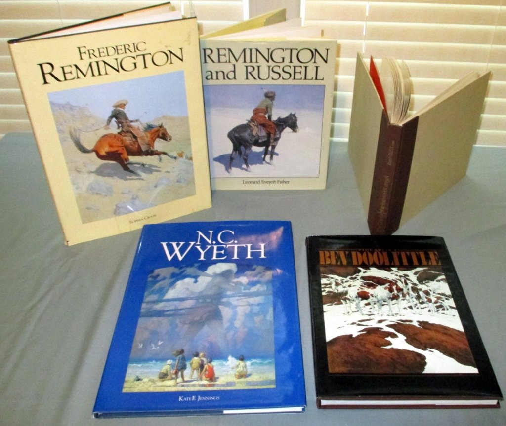 Art Book Lot: De Grazia the Irreverent Angel by Wm. Reed & signed w/Arizona 1972, L. E. Fisher's Remington and Russell, Sophia Craze's Frederic Remington, Elise Maclay's The Art of Bev Doolittle and Kate Jennings' 