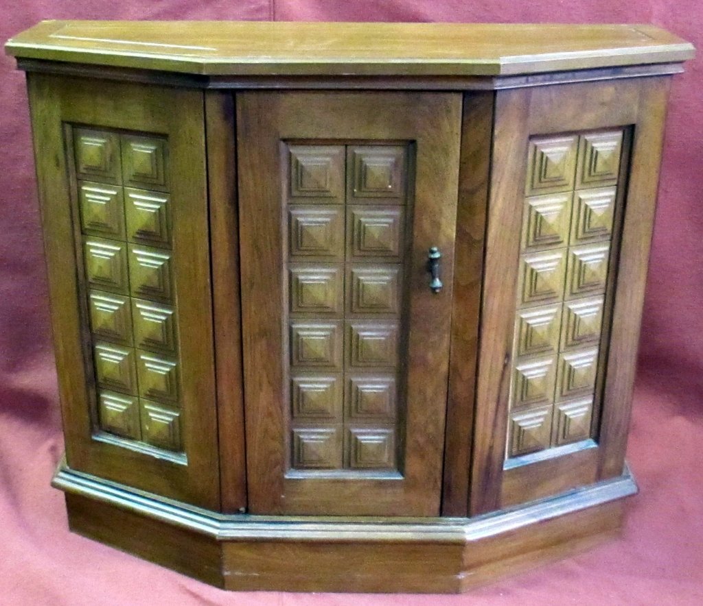 Oak Entry Cabinet: One door, two shelves, 34" wide x 12" deep x 29" tall.