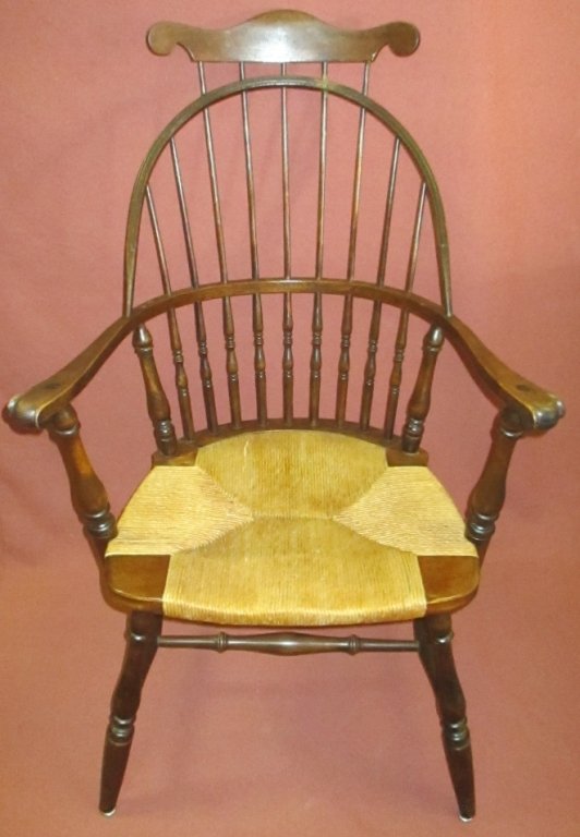 Vintage Comb Back Windsor Chair: Brace back, rush seat, 42.75" center back height.