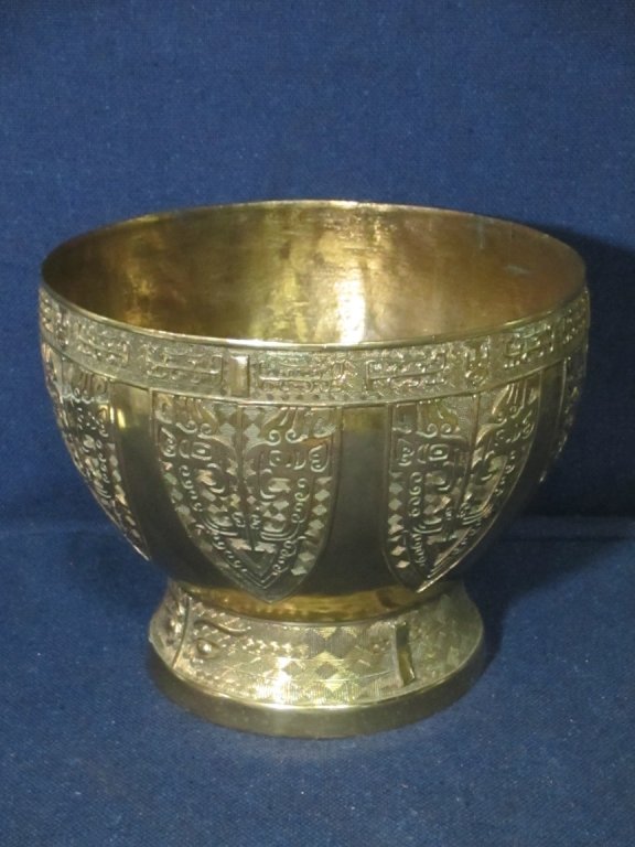 Large Antique Asian Brass Pedestal Planter: 14.25" diameter x 11.75" tall.