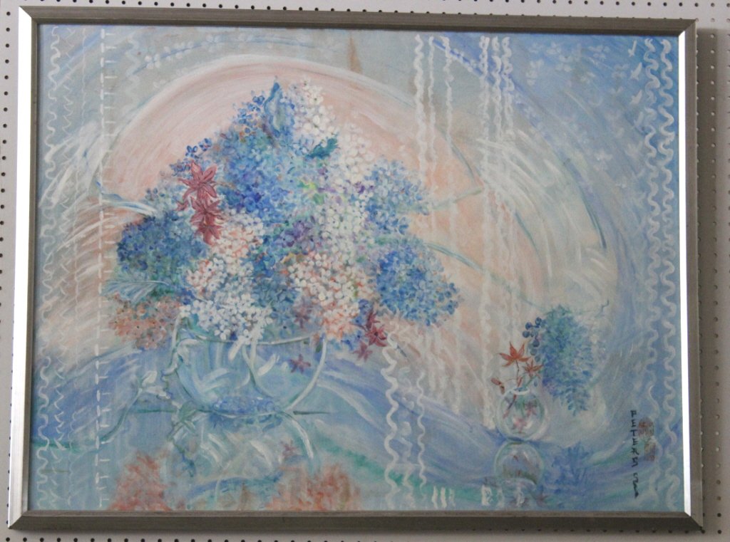 Lucile M. Peters Mood Blue Oil on Canvas: (b. 1911, d. 2001), marked $750, 31.5" x 41.5" wide.