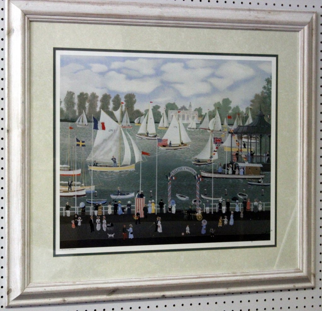 Michel Delacroix Ragate De Enghien Print: Artist signed lower right, under glass, 31.5" tall x 35.75" wide.
