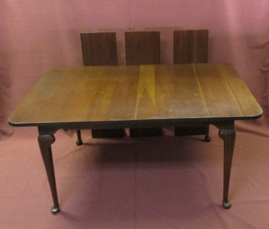 Queen Anne Style Dining Table w/Three Leaves: 64" long x 42" wide, 12" wide leaves.
