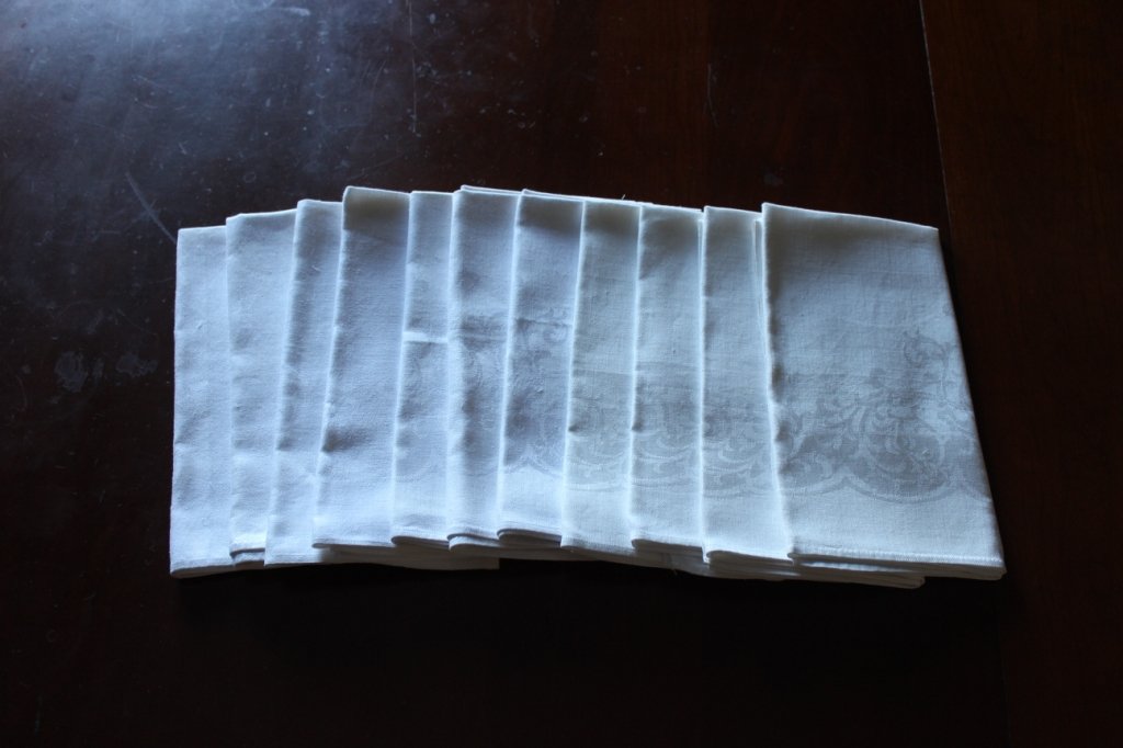 11 Damask Napkins: 22" square.