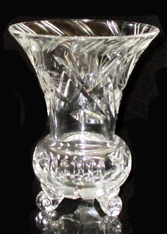 Vintage Cut Glass Flared Neck Vase: 6.75" tall.