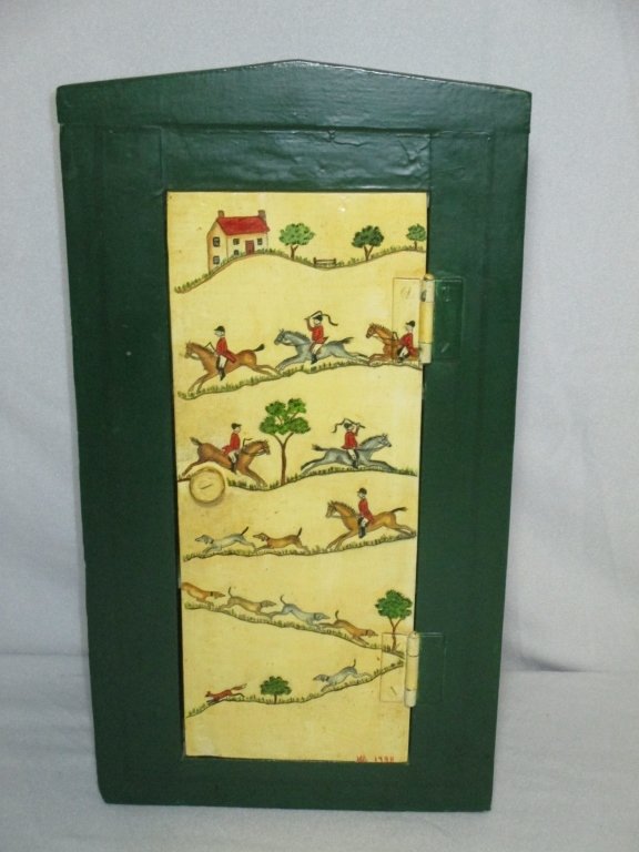 Handpainted Cabinet w/Hunt Scenes: 10" x 6.75" x 19" tall.