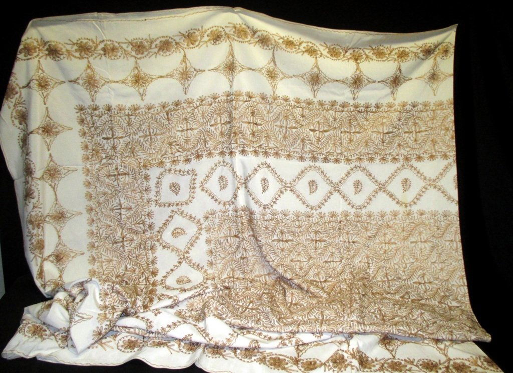 Gold Embroidered Tablecloth: 77" x 120".