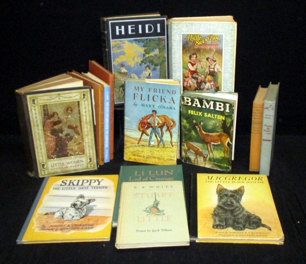 14 Vintage Children's Books: Including 1926 A Little Swiss Boy, 1935 Heidi, 1915 Little Women, 1946 Rudyard Kipling's Second Jungle Book.