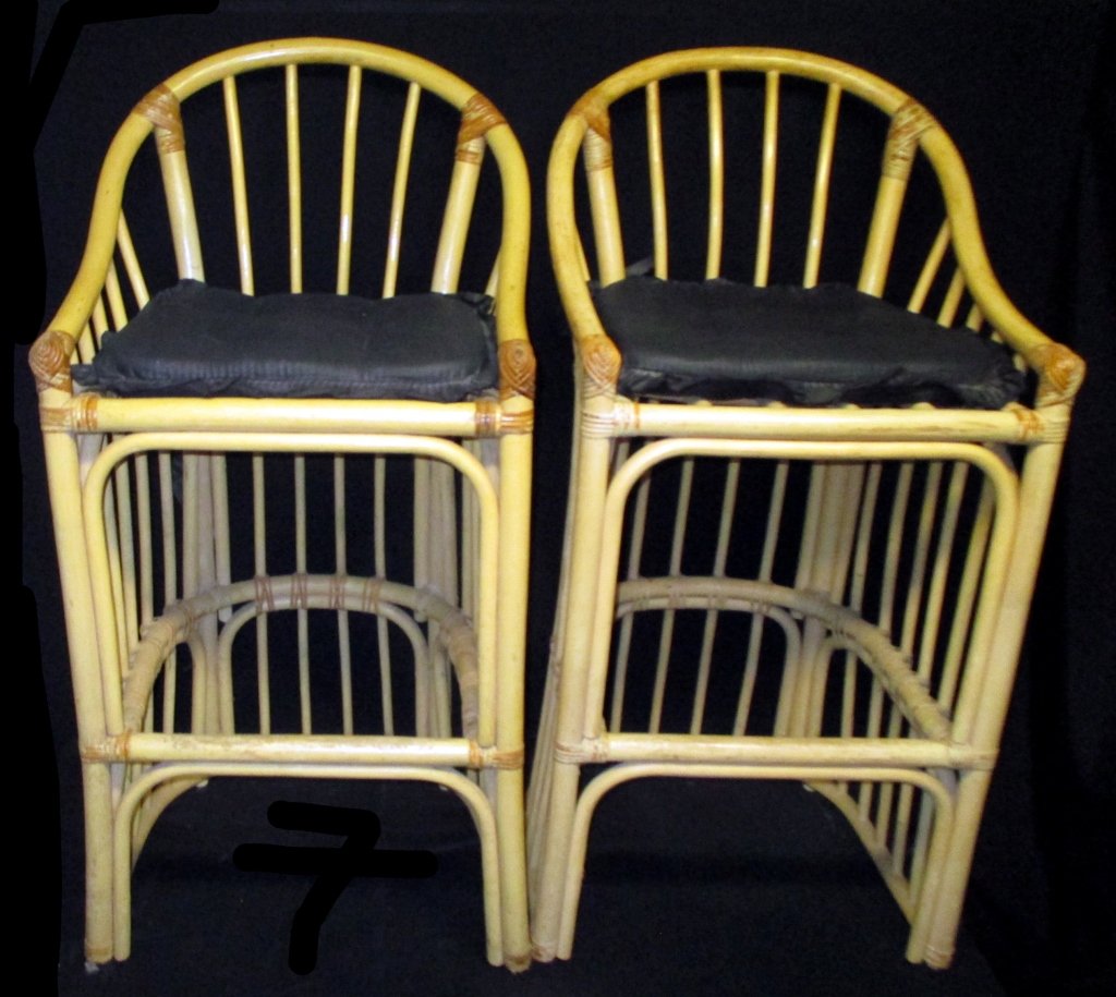 Pair Bamboo Barstools: 42.25" Center Back Height.