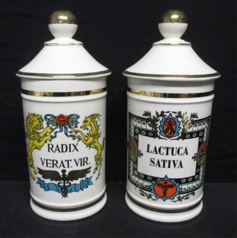 Two Jeanne Robinette Apothecary Jars: 11" tall.