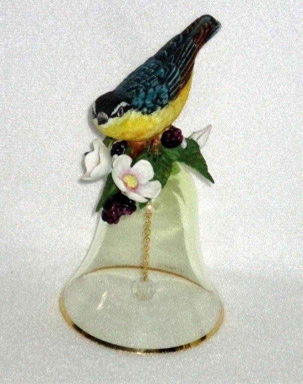 Franklin Mint Crystal/Porcelain Nuthatch Bell: 5.75" tall, designed by Wilhelm Buehler.