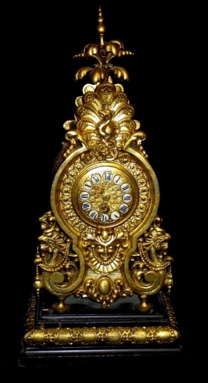 Antique Gustav Becker German Gilded Mantle Clock: Medaille Dior, #936124, 19th century, 9" x 6.25" x 18.75" tall. Running.