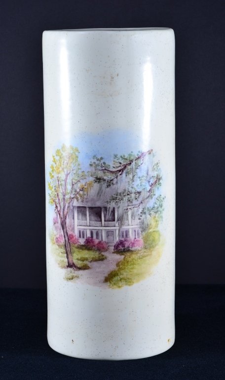 Ceramic Umbrella Stand w/Plantation Decal: 7" D x 18" T.